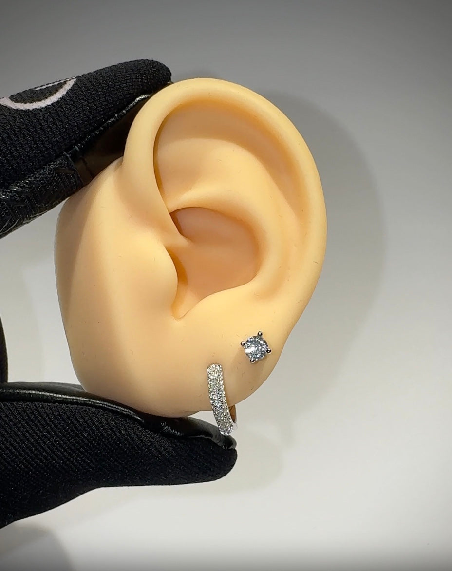 Conjunto Argolla Huggie VVS + Aro Stud VVS